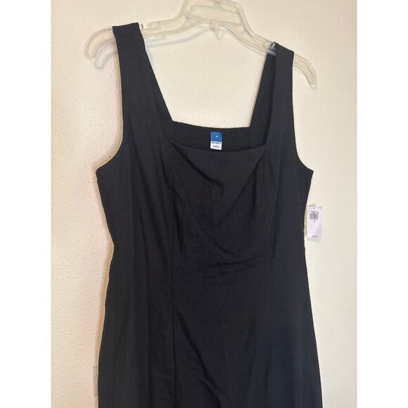Old Navy Black Linen Blend Maxi Strap Dress Stretch Back Size Medium NWT Resort - Picture 2 of 9